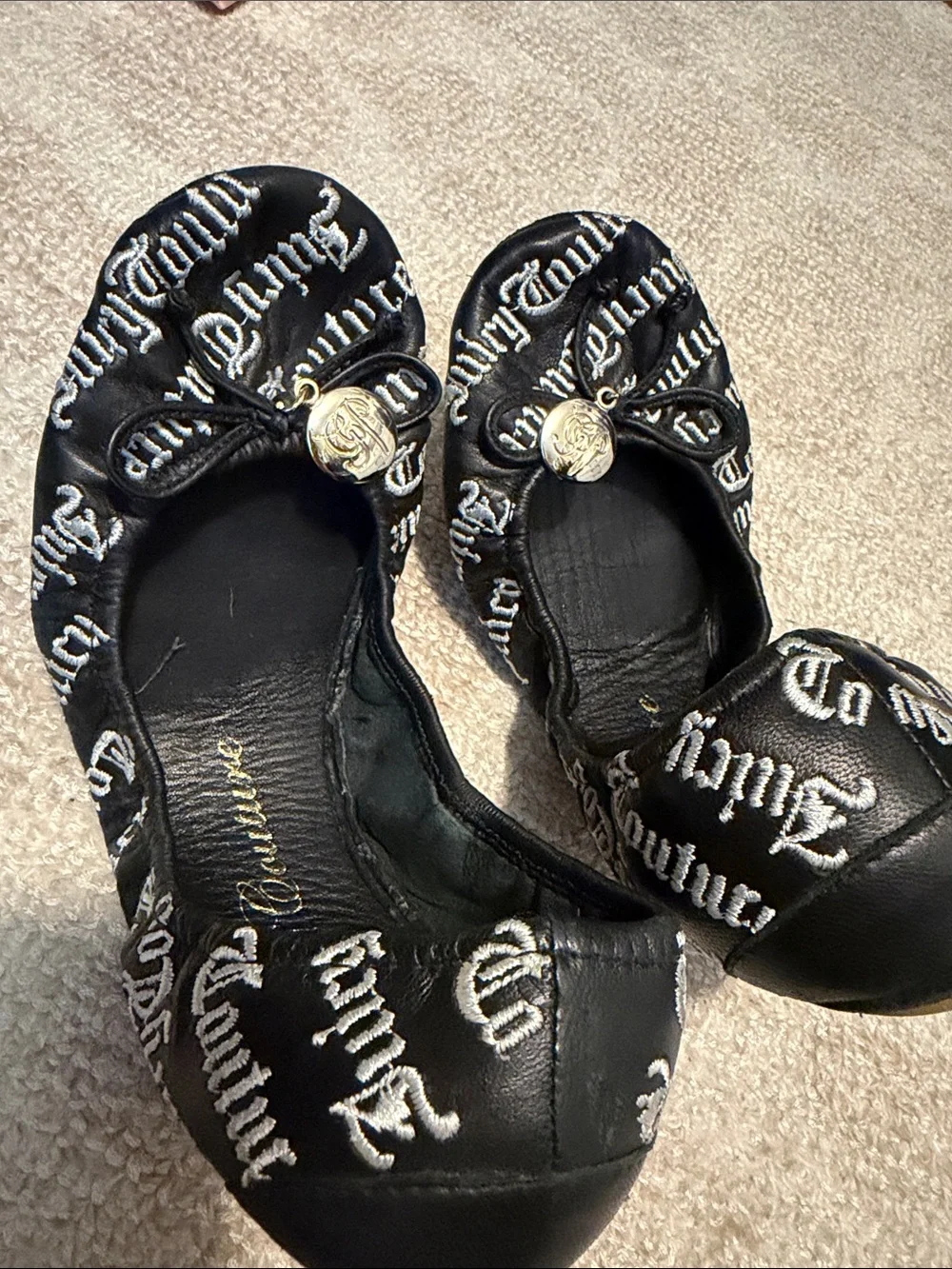 Juicy Couture Black Embroidered Logo Ballet Flats